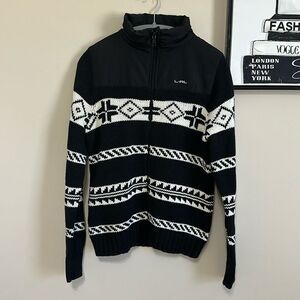Ralph Lauren Black & White Scandinavian Fair Isle Active Sweater Jacket